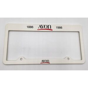 Vtg 1986 Avon 100th Anniversary License Plate Frame White Plastic Advertising